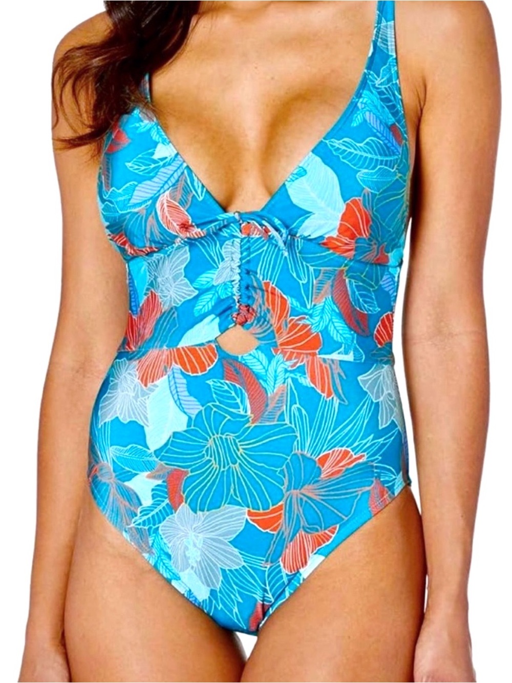 Kenneth Cole Trace of Paradise Shirred Front Mio One Piece Swimsuit L